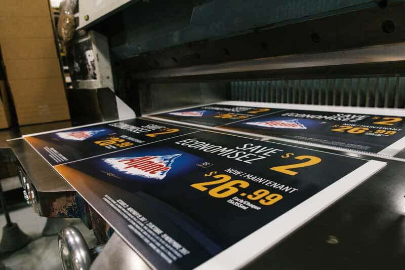 An example of freshly printed point-of-sale signage